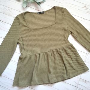 SHEIN Olive Green Long Sleeved Knitted A Line Top